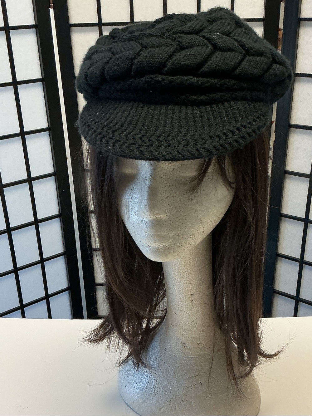 Black Knit Braided Newsboy Cap - Women Accessories